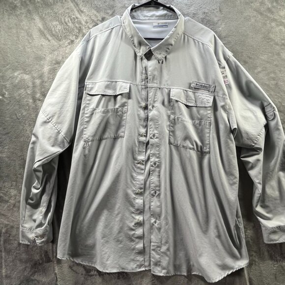 Columbia PFG Fishing Shirt Men Size 3X Gray Vented Omni-Shield Langara BC Salmon - Picture 1 of 11